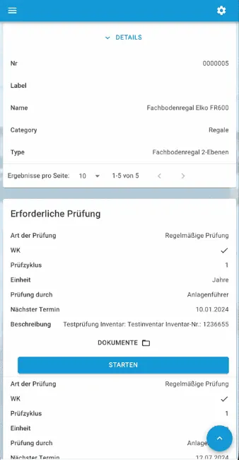 Betriebsmittel mit erforderlicher Prüfung auf dem Smartphone