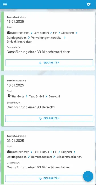 Liste terminierter Maßnahmen mit Zuständigkeit