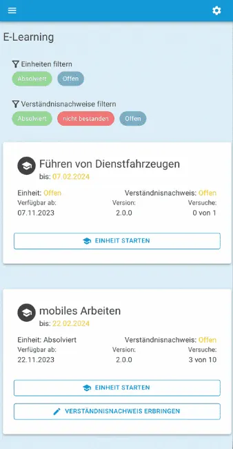 E-Learning-Einheiten mit Fristen auf dem Smartphone