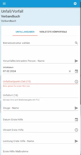 Verbandbucheintrag in EHQSplus Online auf dem Smartphone